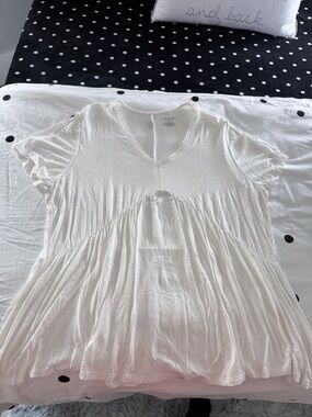 Lane Bryant White V-Neck Lace-Trim Flowing Tunic